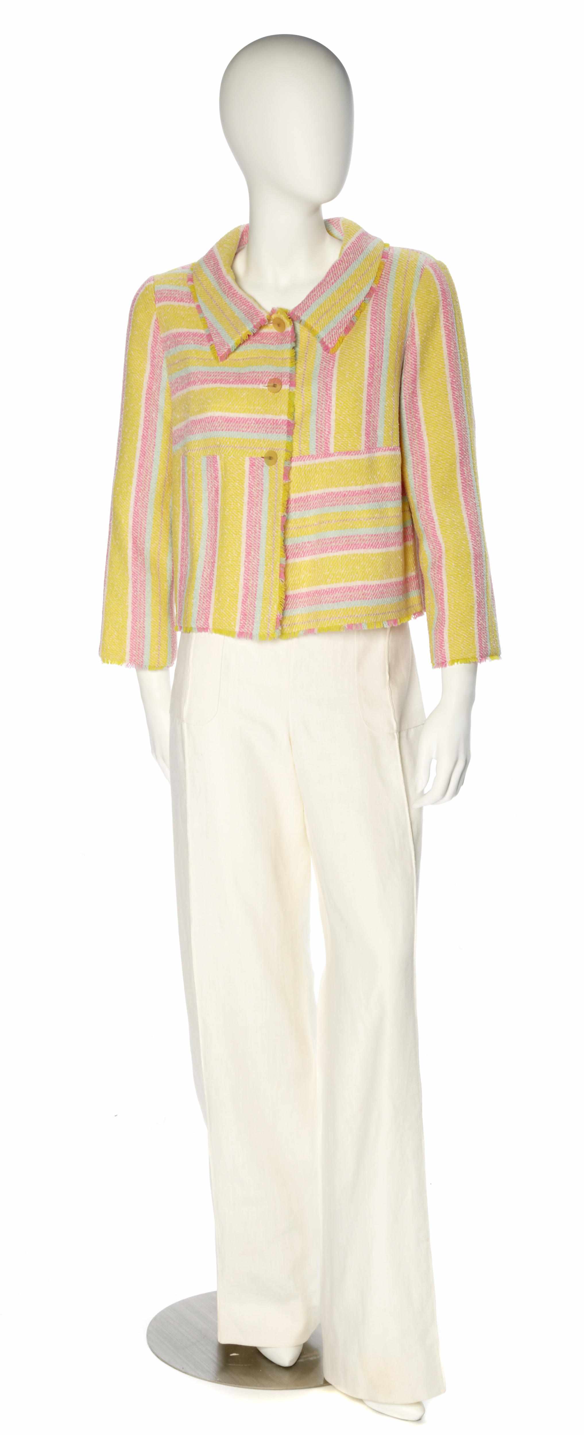 Appraisal: A Chanel yellow pink and mint jacket size together with