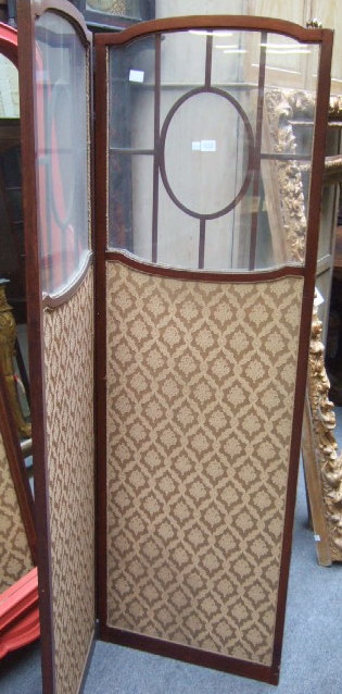 Appraisal: An Edwardian line inlaid semi glazed two fold draft screen