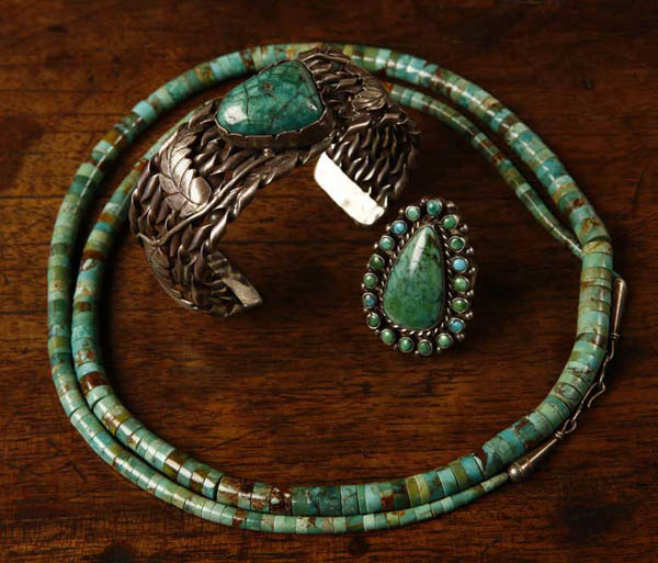 Appraisal: Native American sterling green turquoise jewelry Native American sterling green