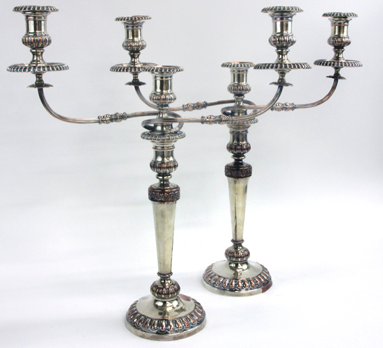 Appraisal: PAIR OLD SHEFFIELD PLATE CANDELABRA - H convertible to candlesticks