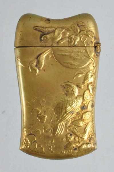 Appraisal: Rare Brass Bird Match Safe Description Japanese One small area