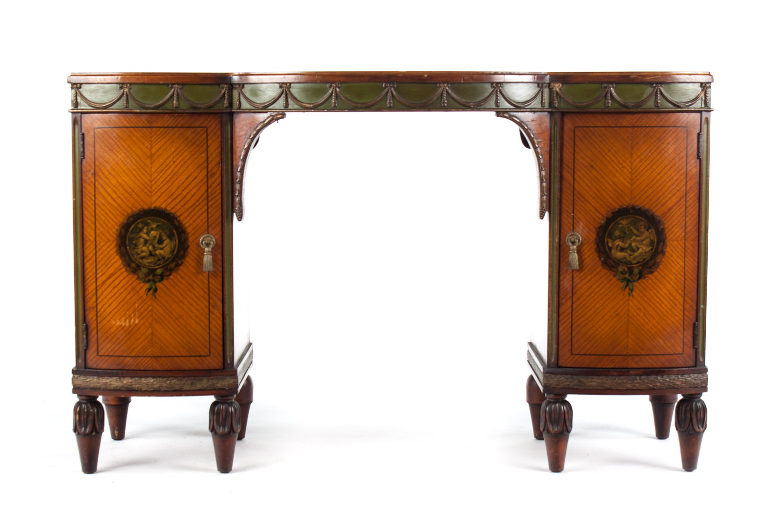 Appraisal: Adam style satinwood dressing table flat top with green gilt