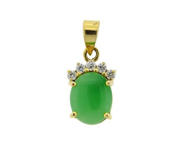 Appraisal: K Gold Jade Diamond Pendant METAL K gold GEMSTONES jade