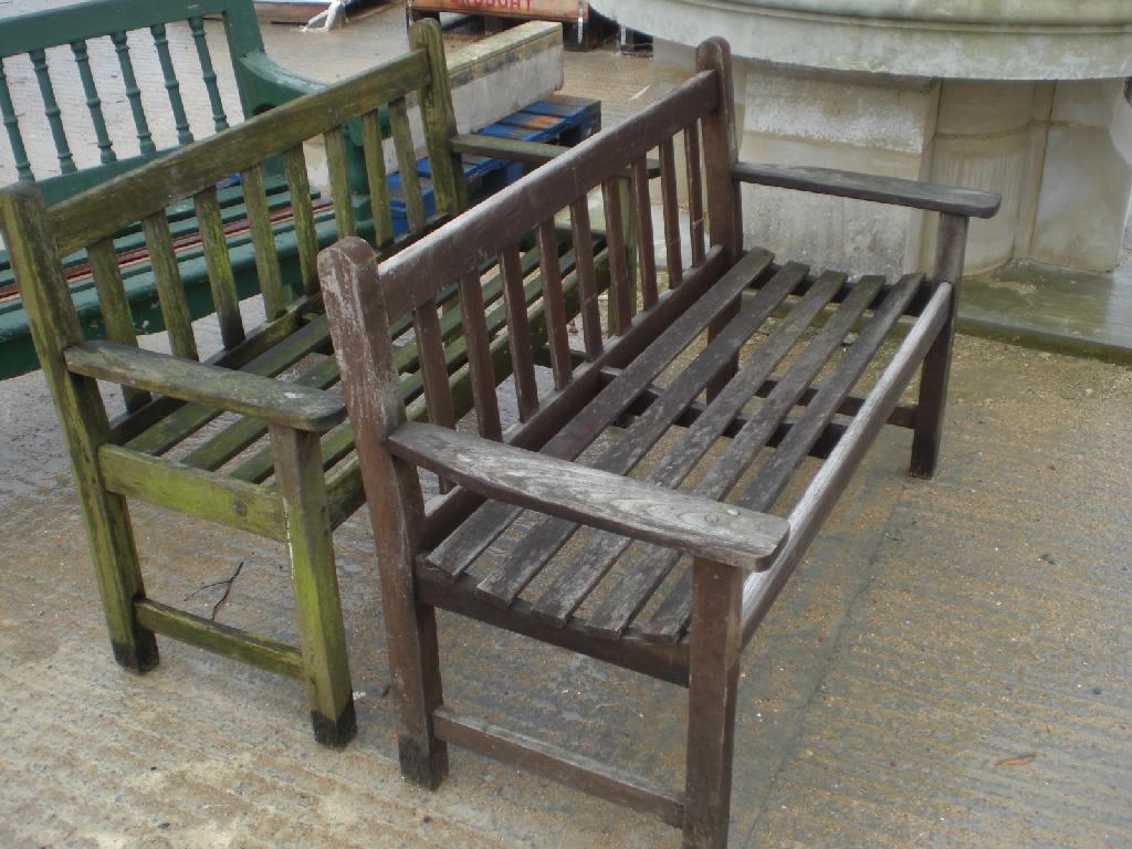 Appraisal: Two modern wooden garden Benches