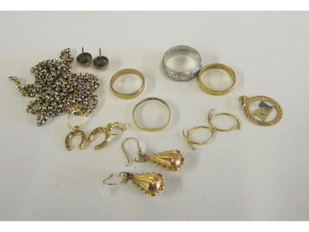 Appraisal: Lot of ct gold to include wedding bands earrings chains