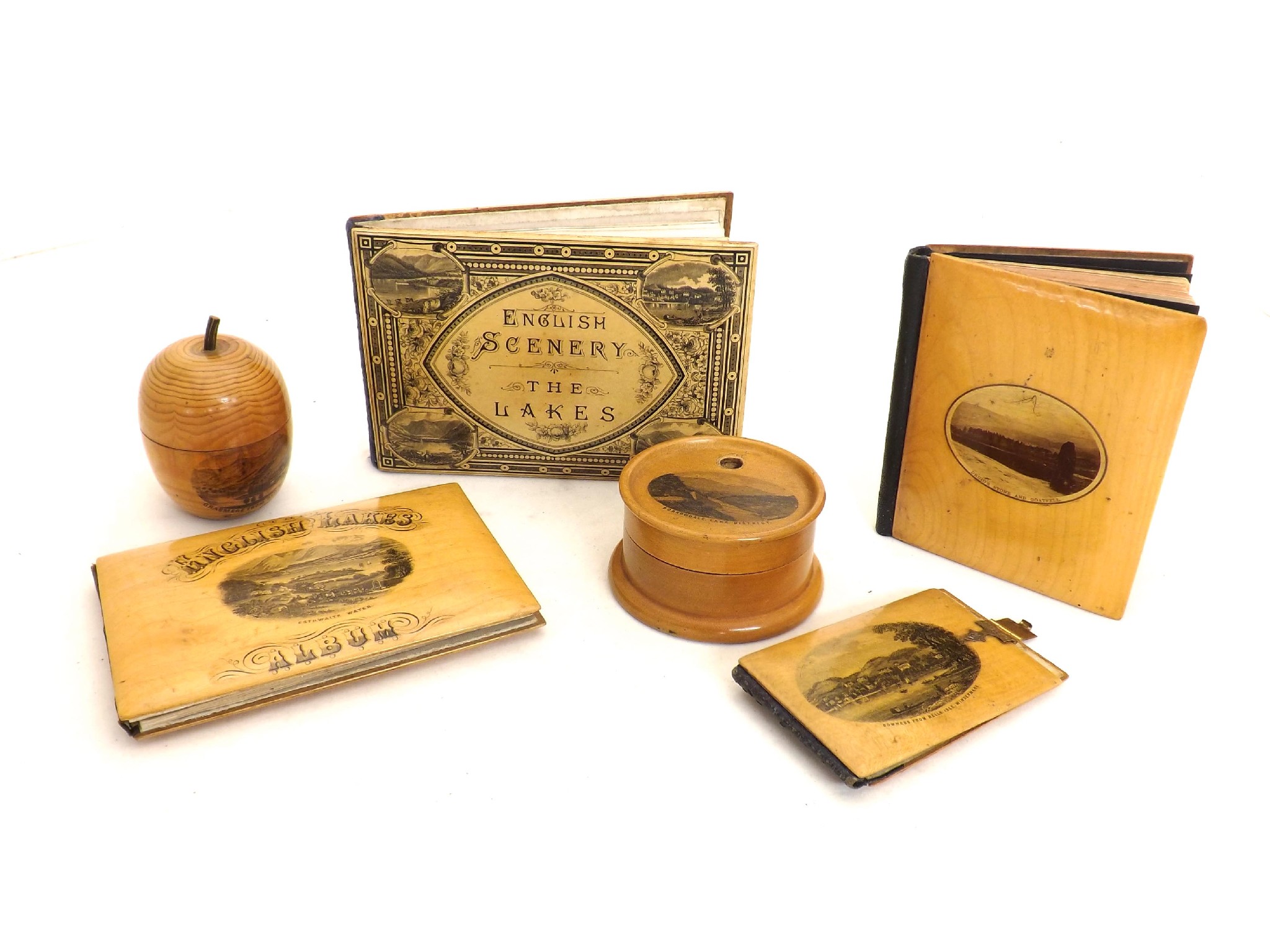 Appraisal: Mauchline ware - Lake District albums needle case and boxes