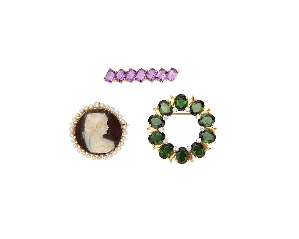 Appraisal: Three Brooches Three Brooches one TIFFANY CO K gold tourmaline