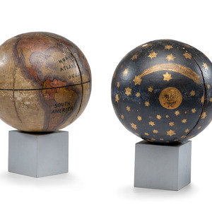 Appraisal: A Pair of Painted Wood Masonic Terrestrial and Celestial Globes