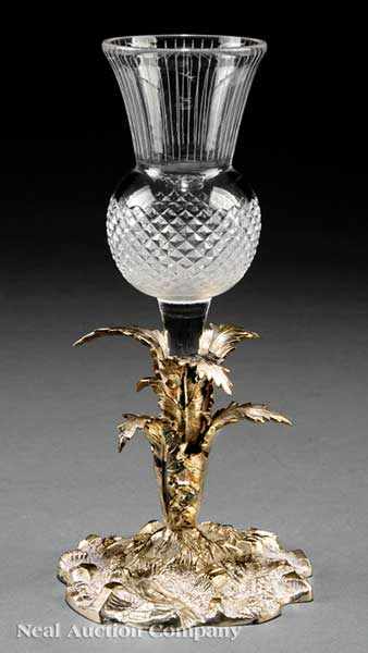 Appraisal: An Antique English Silverplate and Glass Vase the thistle form