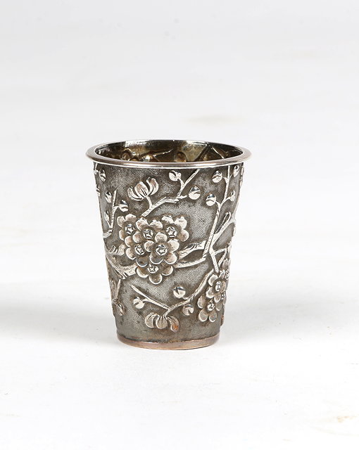 Appraisal: A CHINESE SILVER SPIRIT MEASURE of tapering form and with