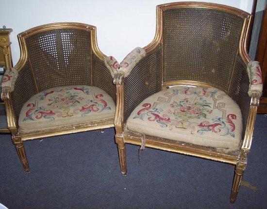 Appraisal: A pair of Louis XVI gilt berg re armchairs with