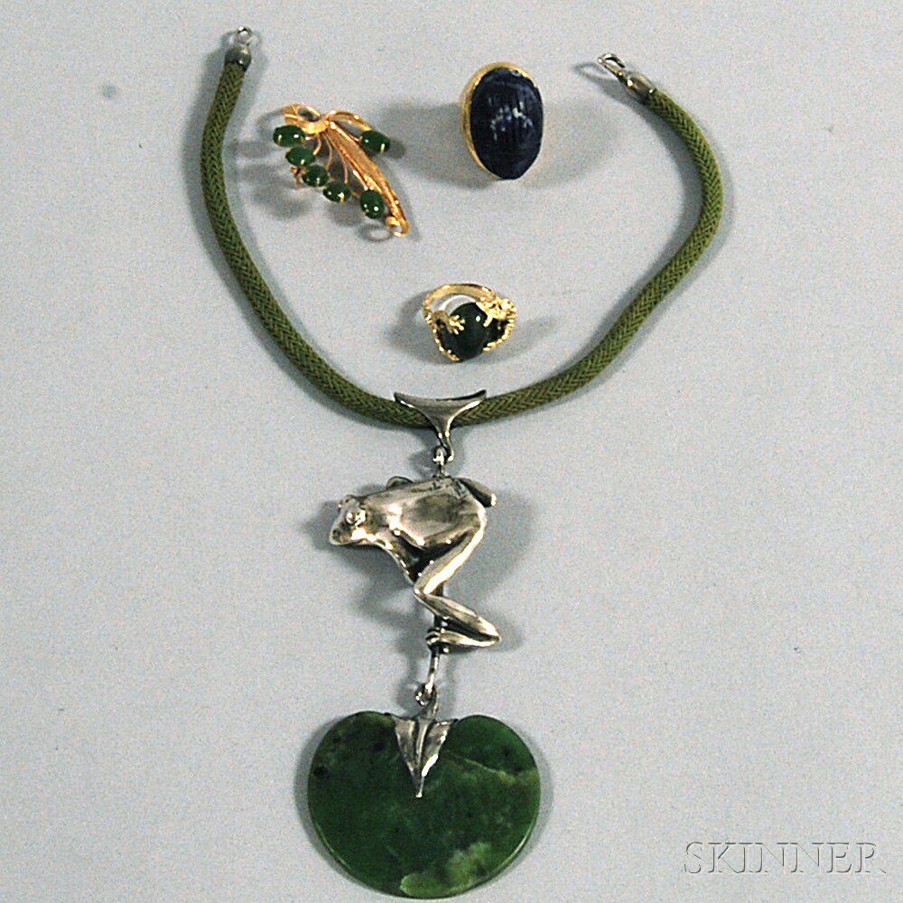 Appraisal: Small Group of Jewelry a sterling silver and green hardstone