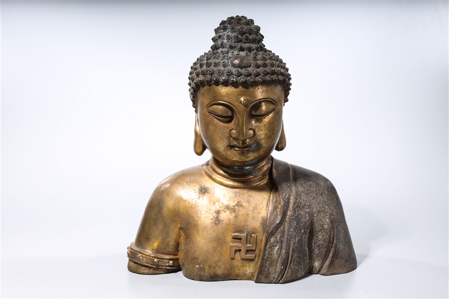 Appraisal: Chinese parcel-gilt bronze bust of Buddha x x approx