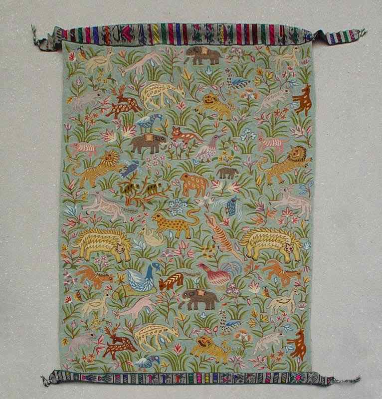 Appraisal: INDIAN KASHMIR AREA HAND WOVEN AND EMBROIDERED WOOL TAPESTRY RUG