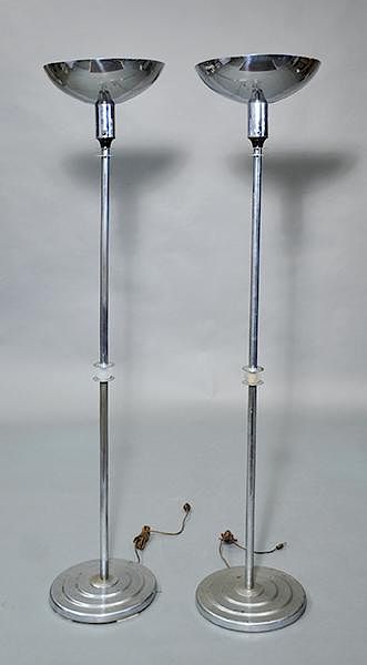 Appraisal: Unique pair of Mid-Century chrome torchiere type floor lamps Unique