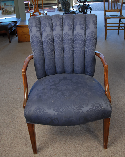 Appraisal: Mahogany Arm Chair with Blue Upholstery Arm Repair