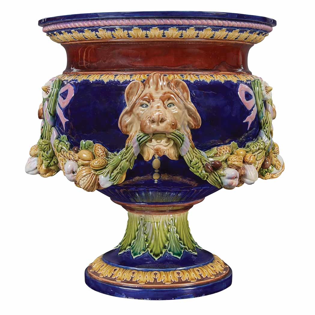 Appraisal: Minton Majolica Jardiniere Model no circa Of urn form with