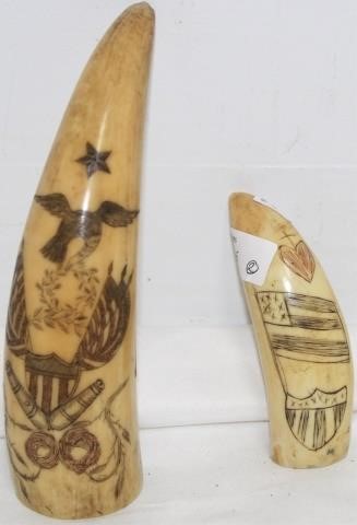 Appraisal: TWO TH CENTURY PATRIOTIC SCRIMSHAWED WHALE STEETH TO INCLUDE ONE