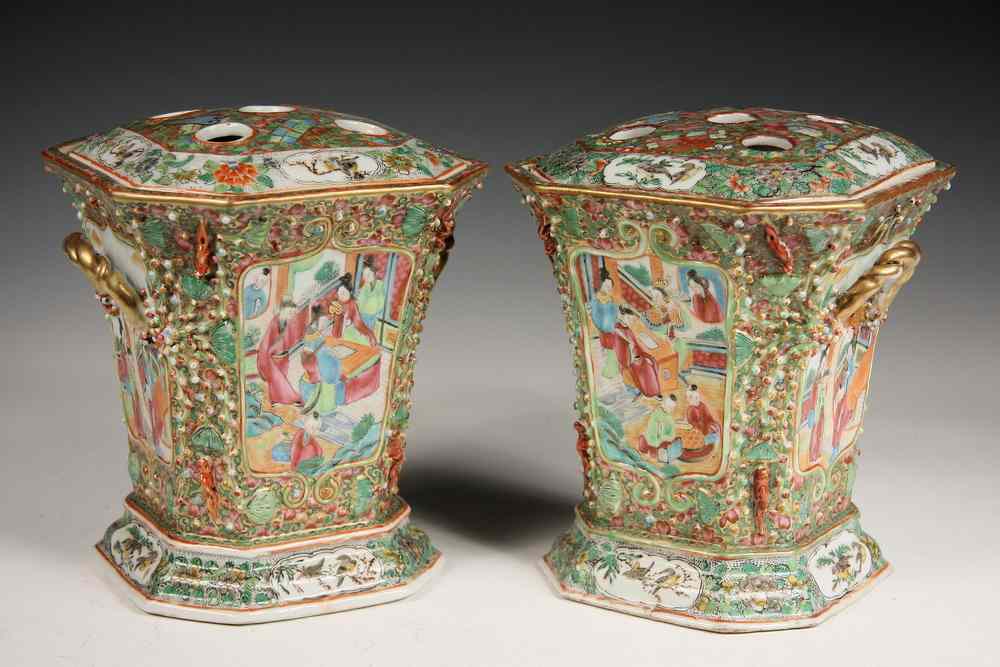 Appraisal: RARE PAIR OF CHINESE BOUGH POTS - Outstanding Pair of