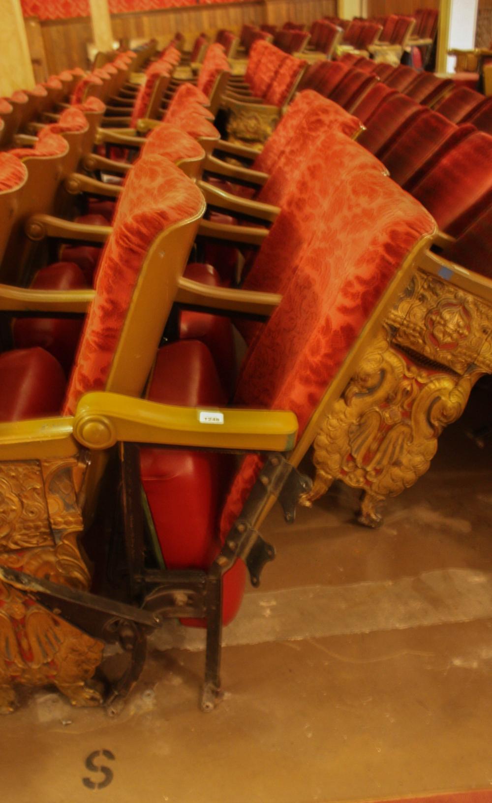 Appraisal: A ROW OF TEN VINTAGE THEATER SEATS missing cast iron