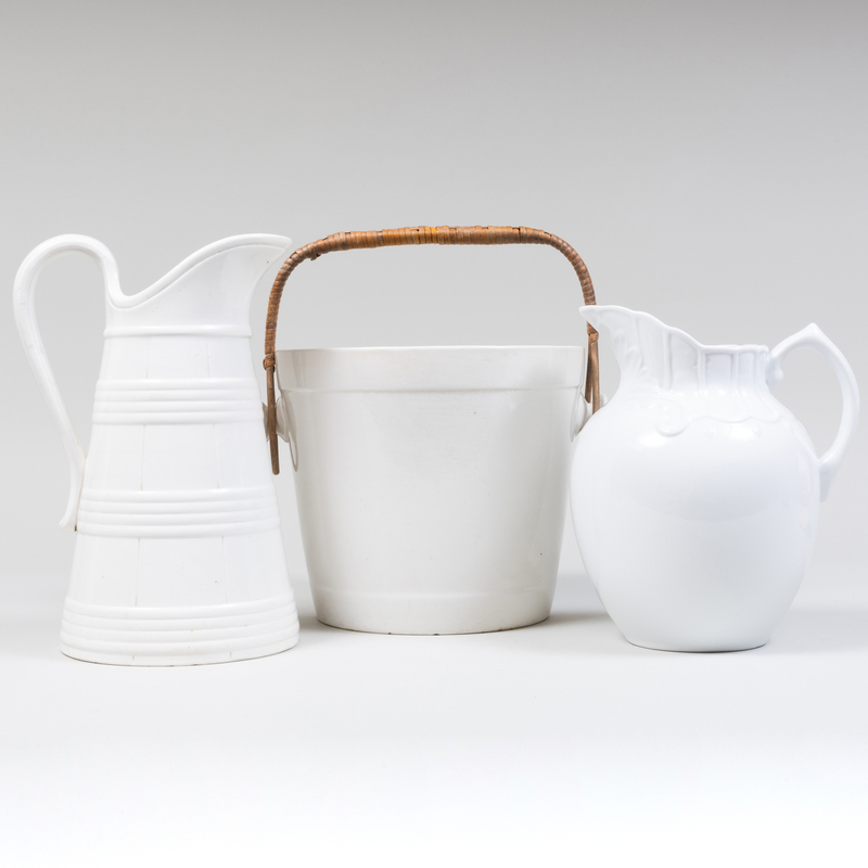 Appraisal: Group of Three White Glazed Vessels Comprising A rounded pitcher