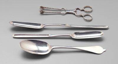 Appraisal: Four pieces English silver marrow scoop London in marrow scoop