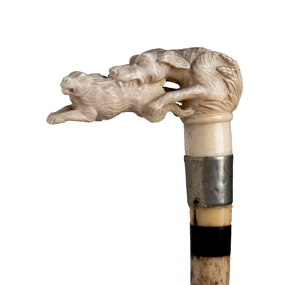 Appraisal: Antique ivory and whalebone walking stick cane - England early