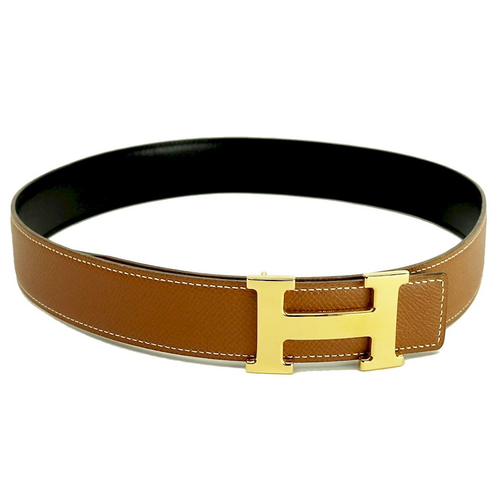 Appraisal: Hermes Brown Black Epsom Leather and Gold H Belt Hermes