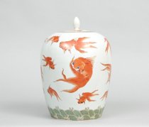 Appraisal: Mellon Jar with Koi Fish Large mellon jar so named