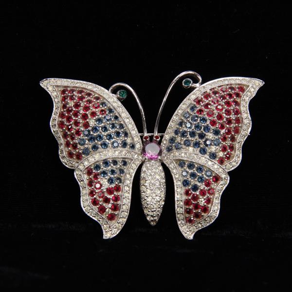 Appraisal: Jomaz Pave Sapphire and Ruby Butterfly Brooch Pin H x