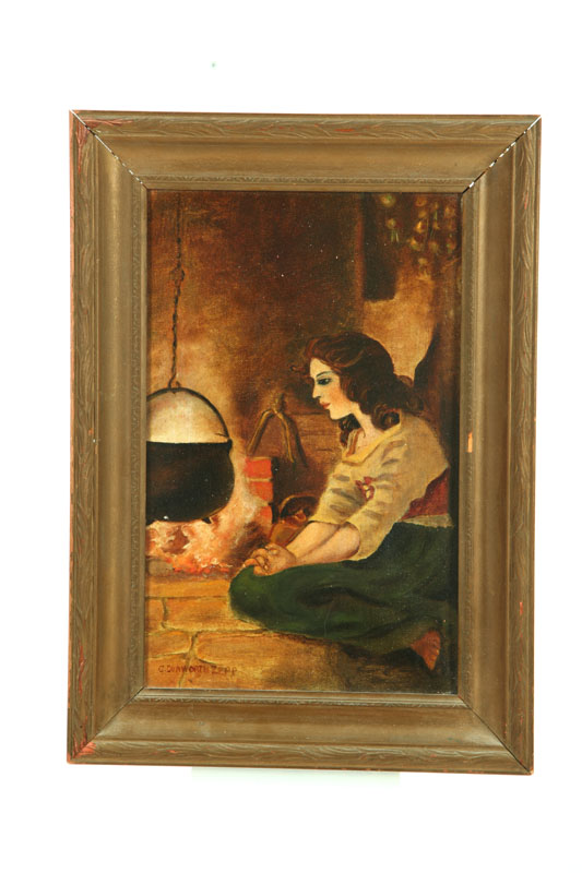 Appraisal: GENRE SCENE OF GIRL BY HEARTH SIGNED ''G DUNWORTH ZEPP''