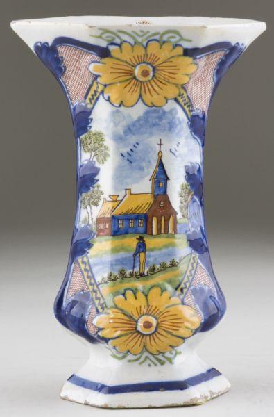 Appraisal: Delft Polychrome Vase circa painted with a scene of a