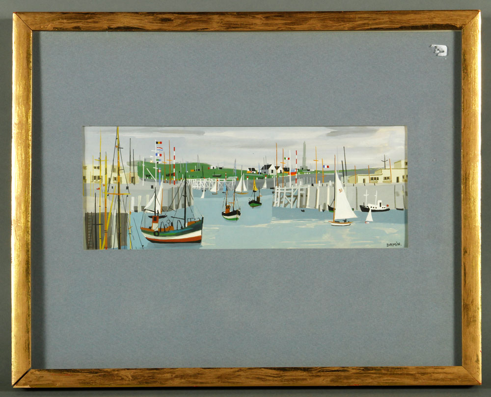 Appraisal: - French Harbor Gouache French harbor gouache signed Damin h