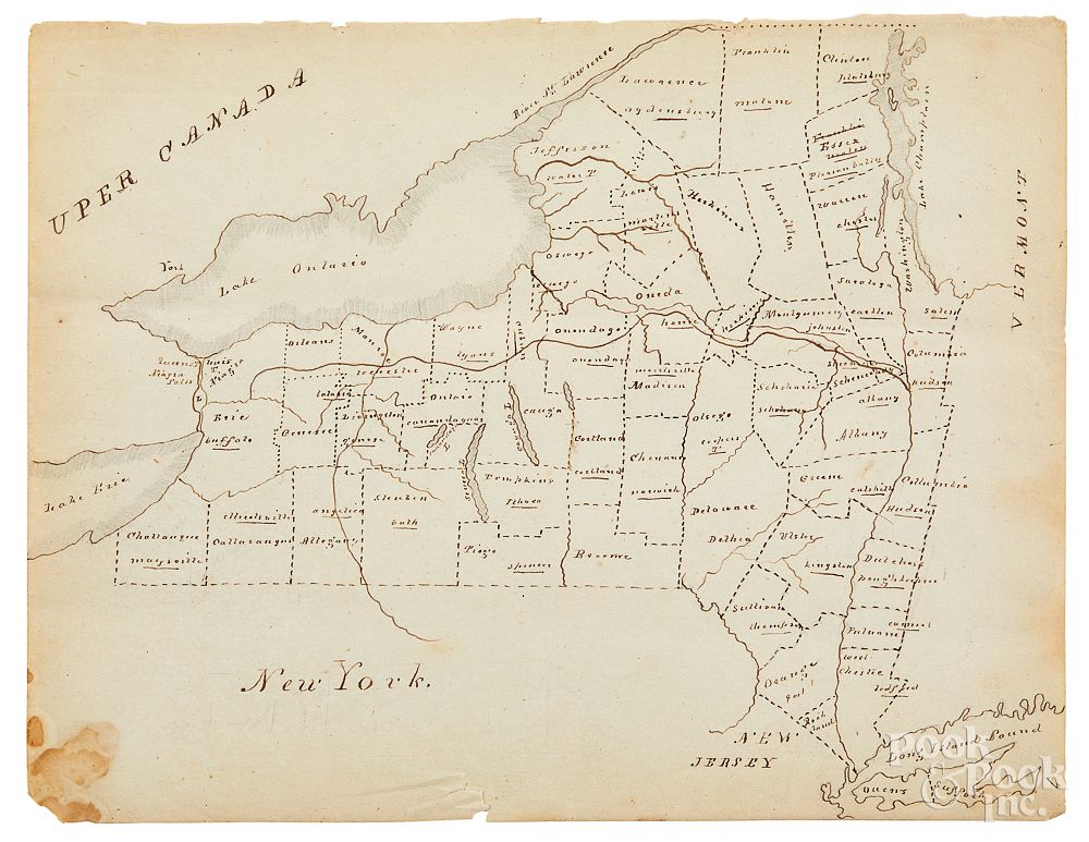 Appraisal: Early lead and colored pencil map of New York Early