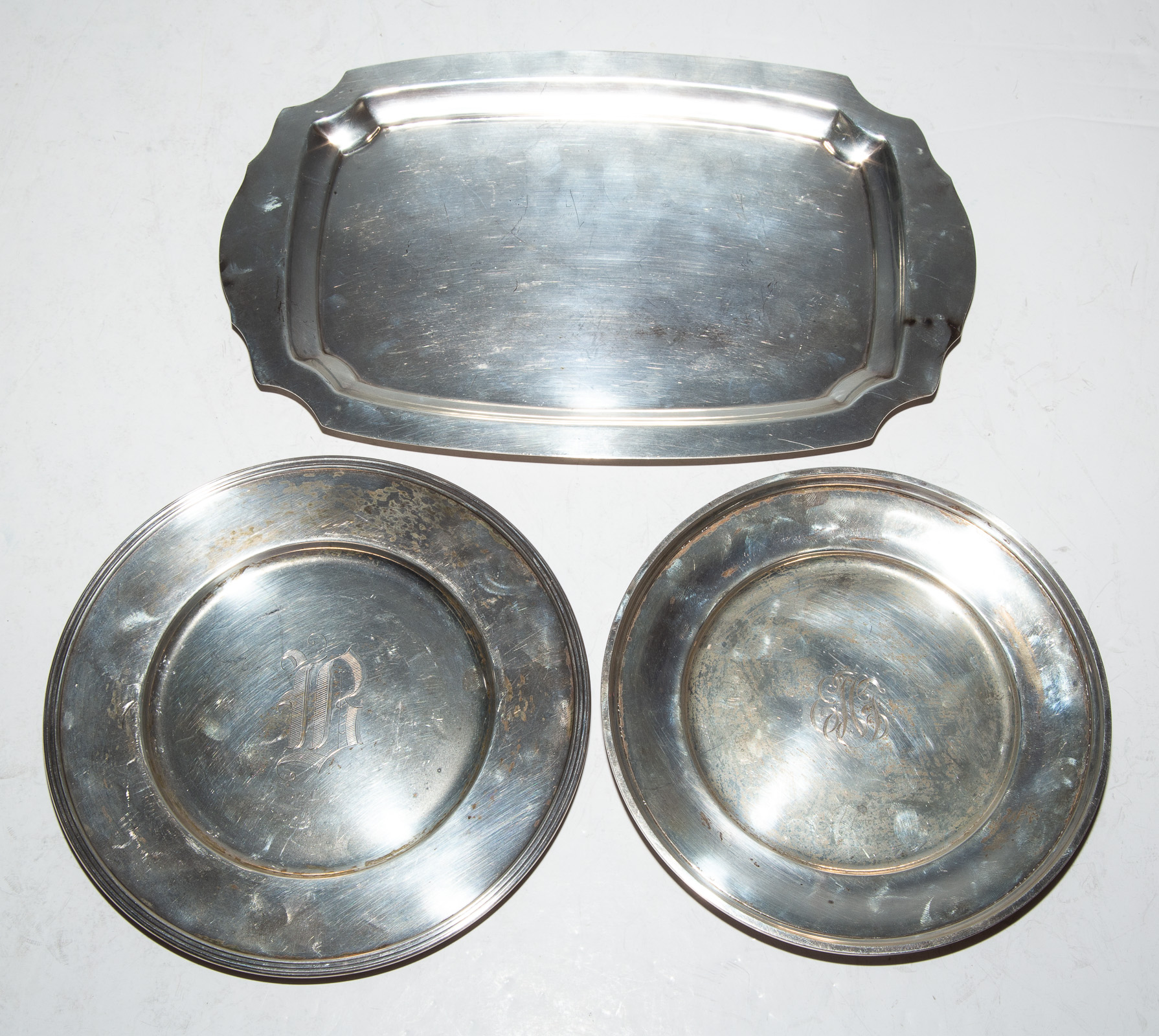 Appraisal: THREE PIECES AMERICAN STERLING HOLLOWWARE Including a Reed Barton tray