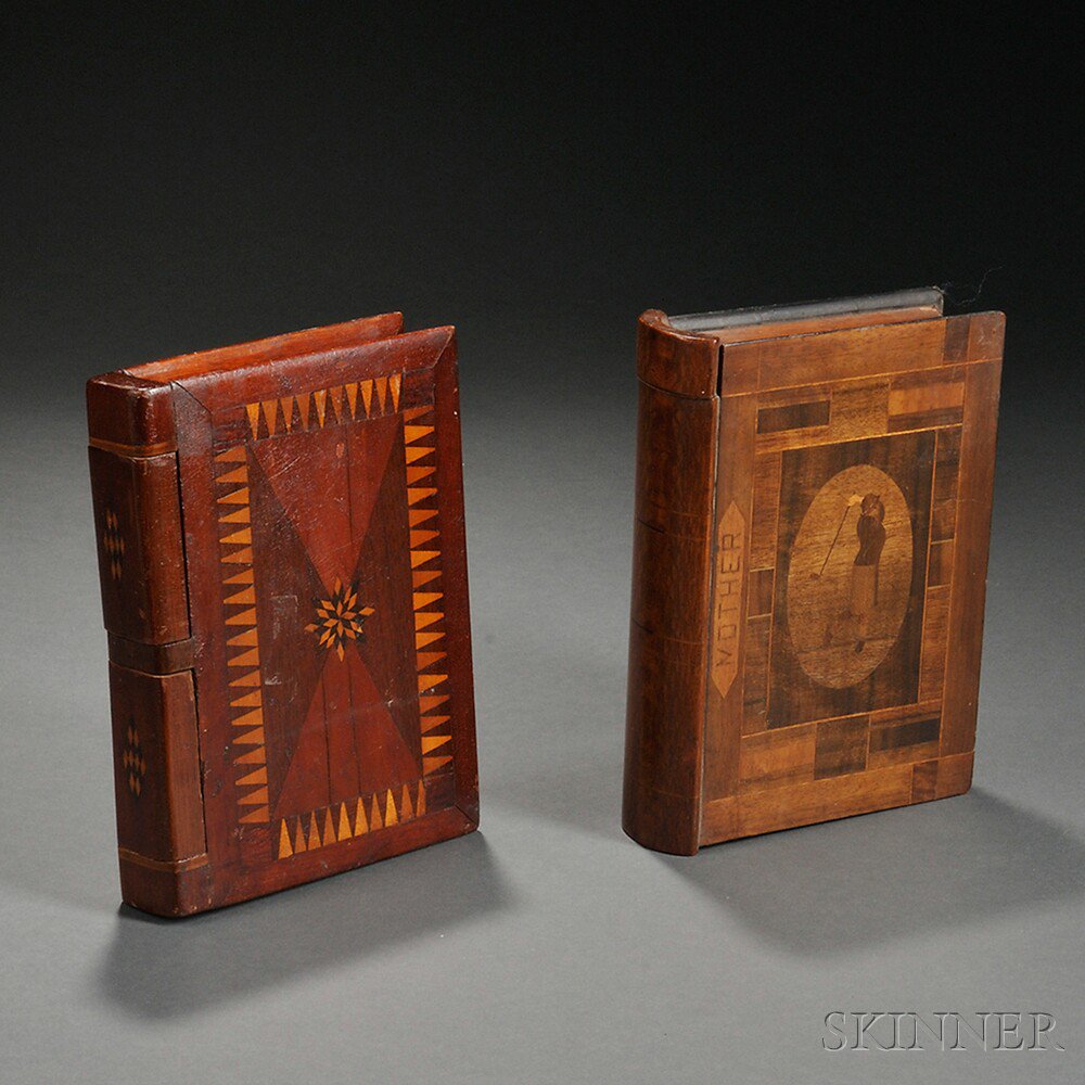 Appraisal: Two Inlaid Book-form Boxes America late th century one mahogany