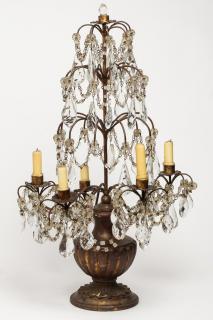 Appraisal: Girandole in Iron Drop Crystals Girandole candelabrum in iron with