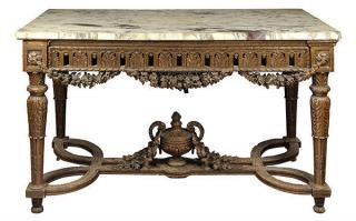 Appraisal: Continental giltwood and marble foyer table th century having a