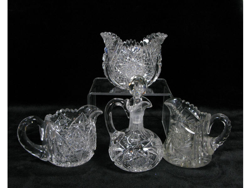 Appraisal: Four Pieces of Cut Glass including a cruet with stopper