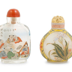 Appraisal: Two Chinese Painted Glass Snuff Bottles TH CENTURY the first