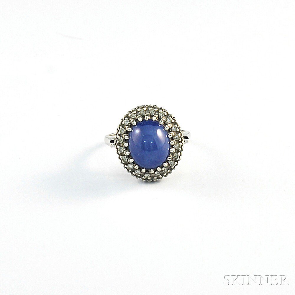 Appraisal: kt White Gold Synthetic Star Sapphire and Diamond Ring the