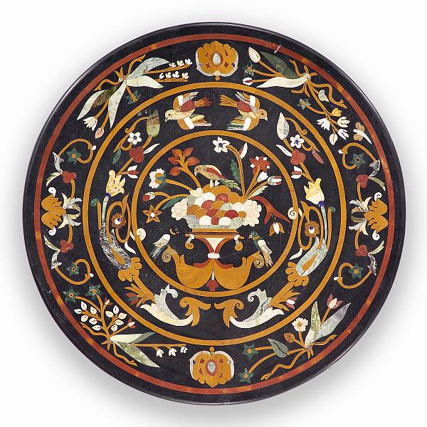 Appraisal: A pietra dura table top The circular top centering a