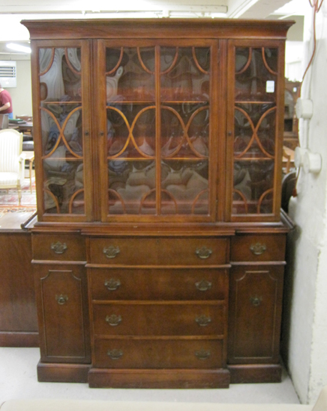 Appraisal: FEDERAL STYLE MAHOGANY BREAKFRONT CHINA CABINET SECRETARY American mid- th