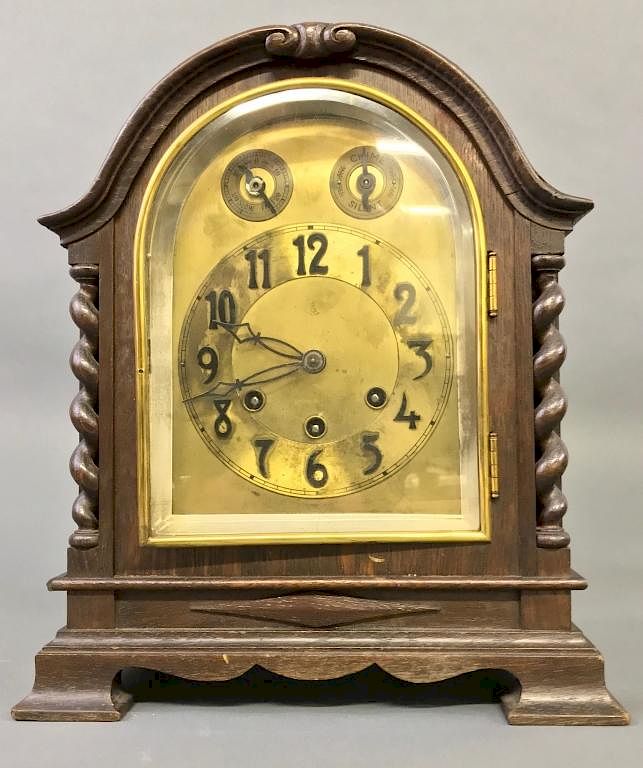 Appraisal: German Mahogany Cased Bracket Chime Clock German mahogany cased bracket