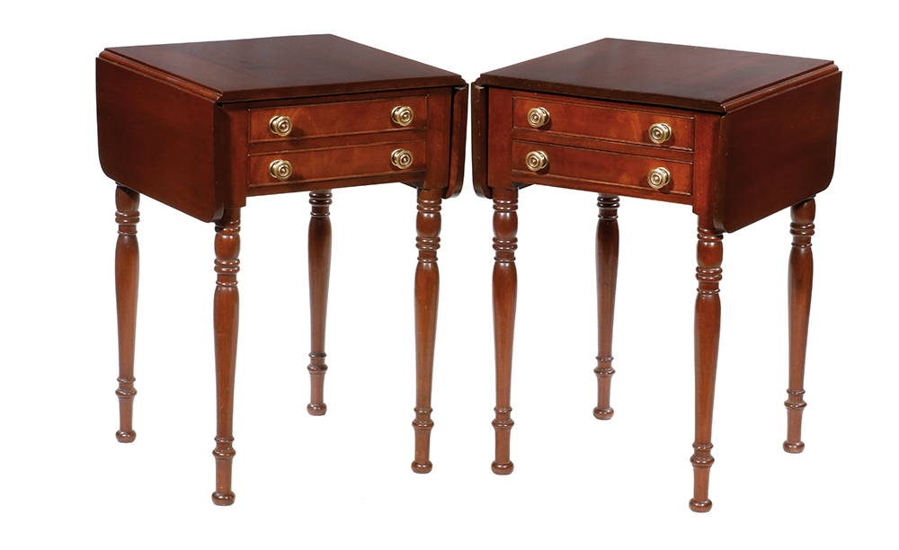 Appraisal: PR OF SHERATON STYLE WORK TABLES IN MAHOGANY Matching American