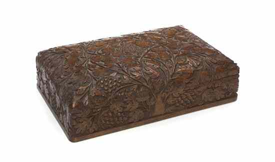 Appraisal: A Carved Walnut Box of rectangular form having a hinged