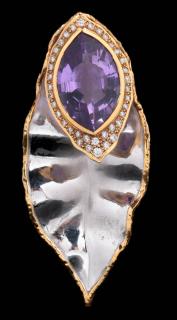 Appraisal: AN AMETHYST AND DIAMOND BROOCH PENDANT IN K GOLD A