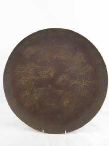 Appraisal: A large Japanese bronze charger with brass inlay of cranes