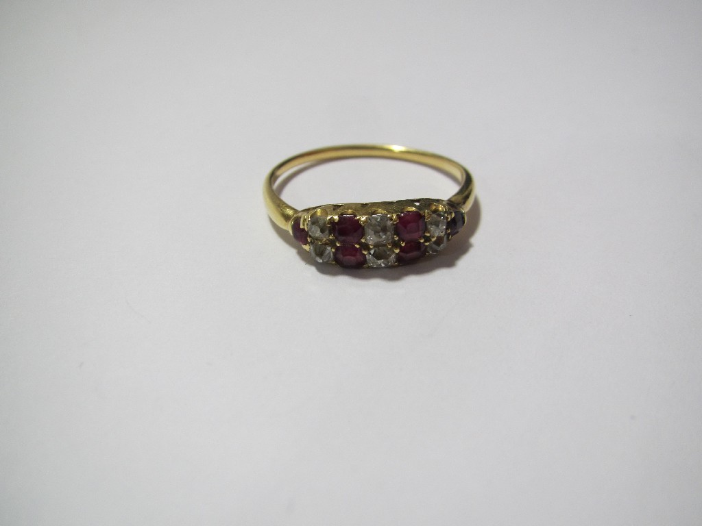 Appraisal: Victorian ruby and diamond straight cluster ring set six cushion