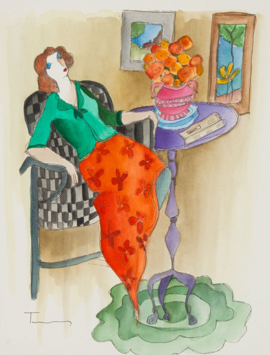 Appraisal: Itzchak Tarkay Woman Seated by Table watercolor Israeli - Watercolor